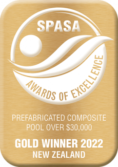 Awarded pool builder 2022 SPASA NZ award best fibreglass pool installation